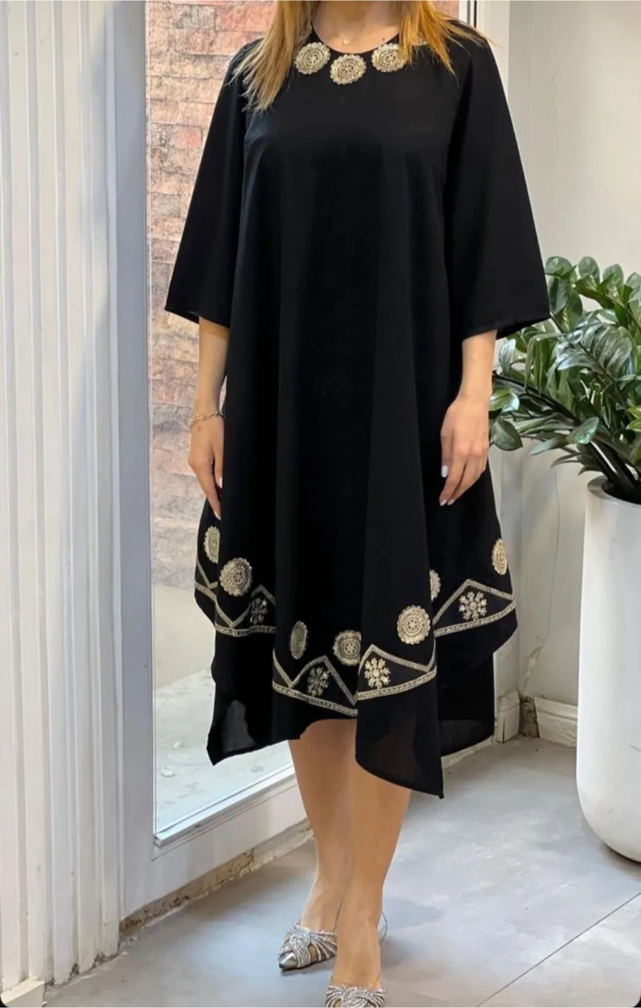 Black Dress with Gold Embroidery