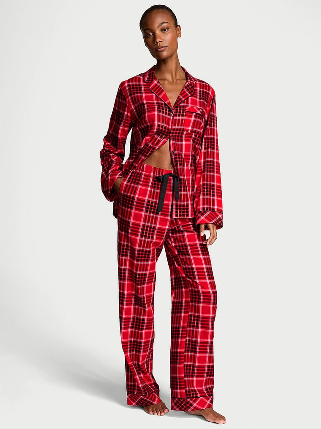 Victoria's Secret Flannel Pajama Set, Red Plaid - photo 3