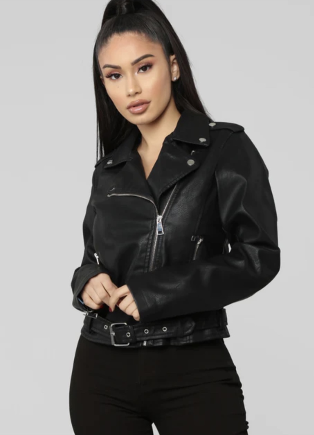NWT Women’s Black Leather Jacket, Size Large - photo 2