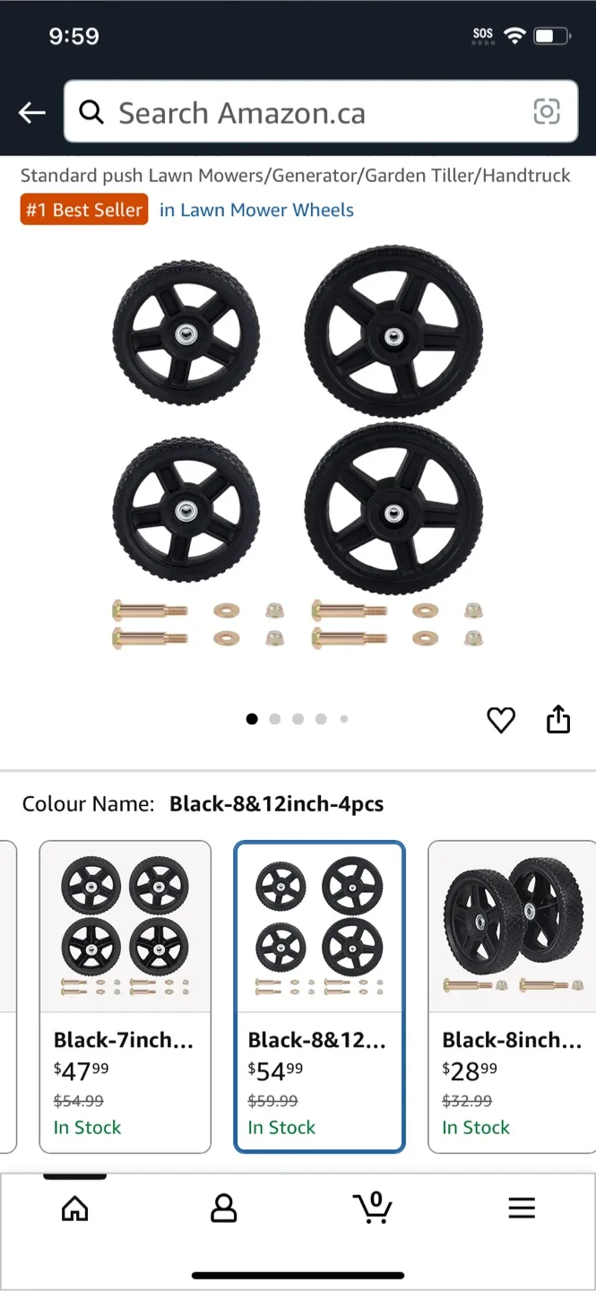 Lawn Mower Wheels - Black 8 & 12 inch - 4pcs image indicator(2)