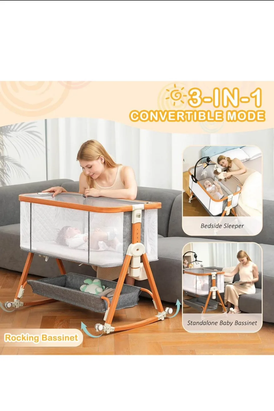 3-in-1 Convertible Baby Bassinet image indicator(4)