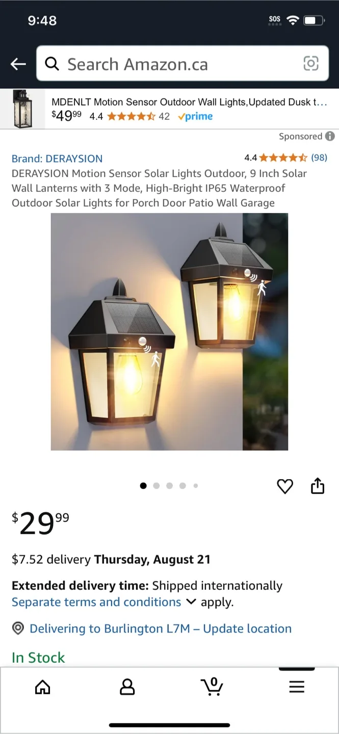 DERAYSION Solar PIR Sensor Wall Light - 2 Pack thumbnail