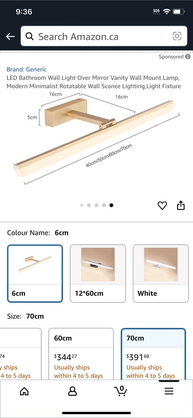 LED Bathroom Wall Light - Gold, 70cm - New in Box! - photo 3