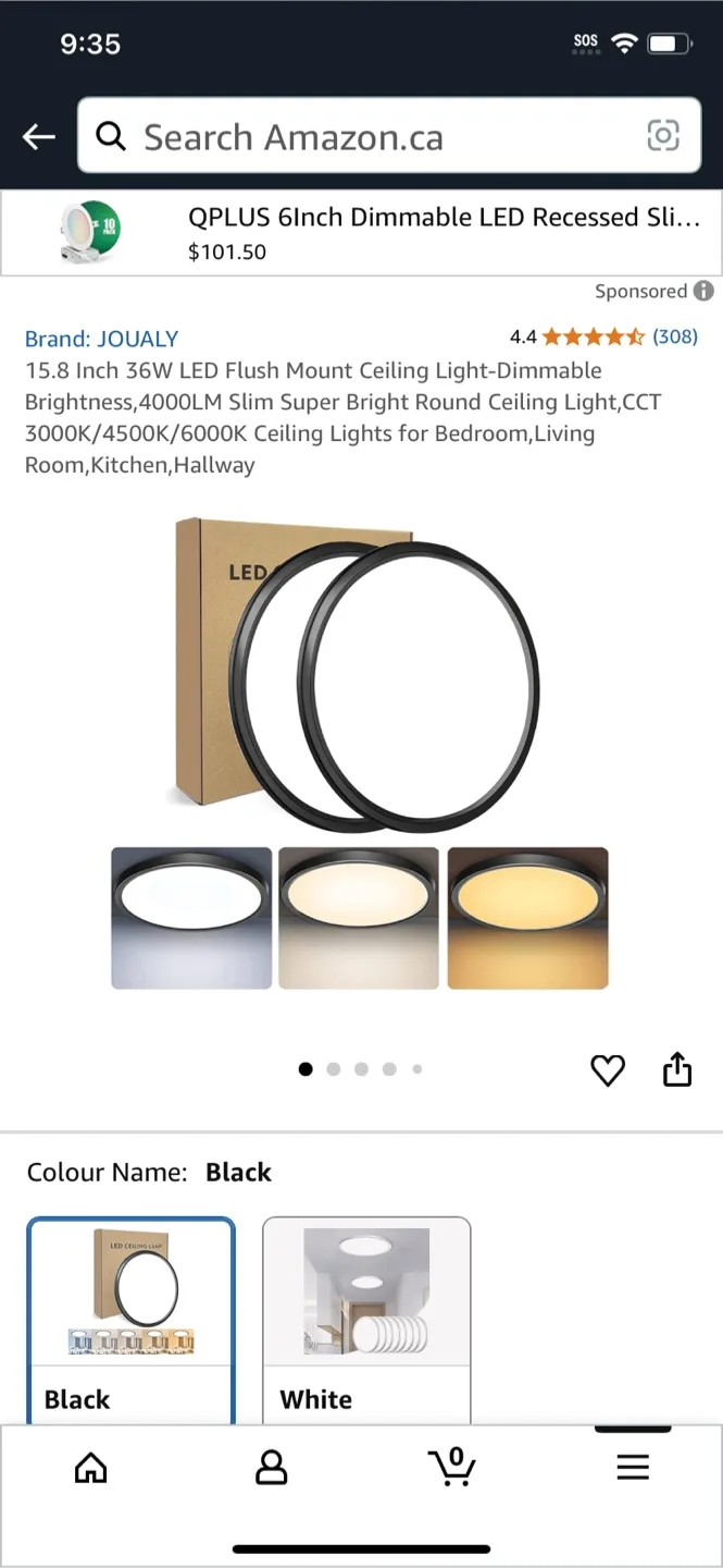 JOUALY 15.8 Inch LED Ceiling Light - Black thumbnail