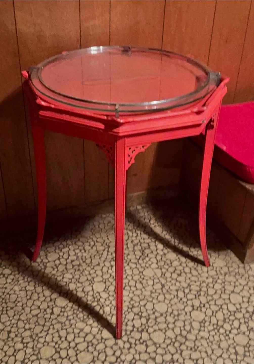 Red Accent Table with Glass Top thumbnail