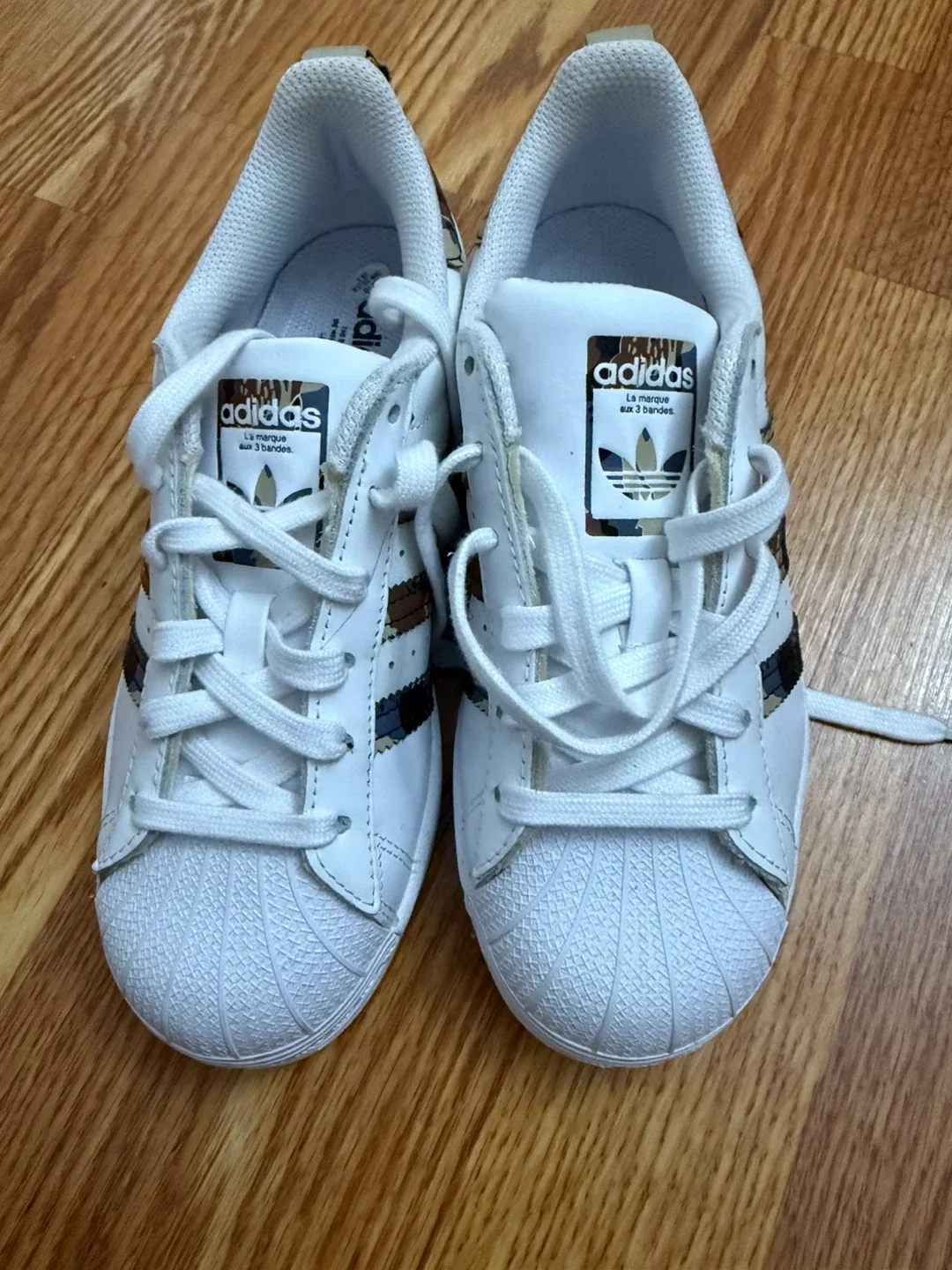 Adidas Superstar White Camo Stripe Kids Size 3.5