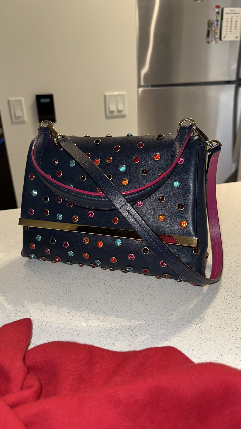 Carolina Herrera Navy Blue Studded Top Handle Bag - photo 2