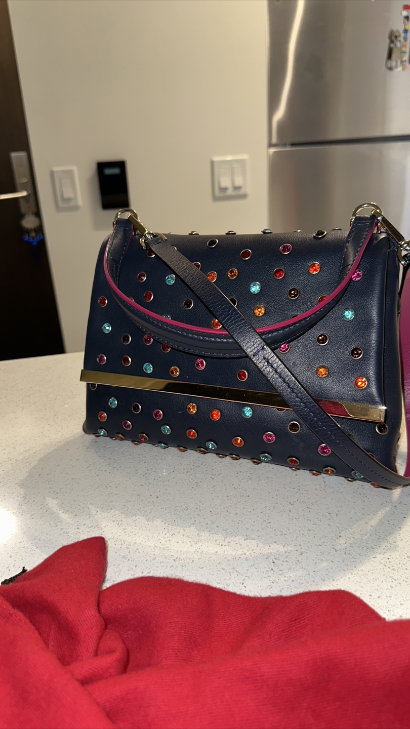 Carolina Herrera Navy Blue Studded Top Handle Bag