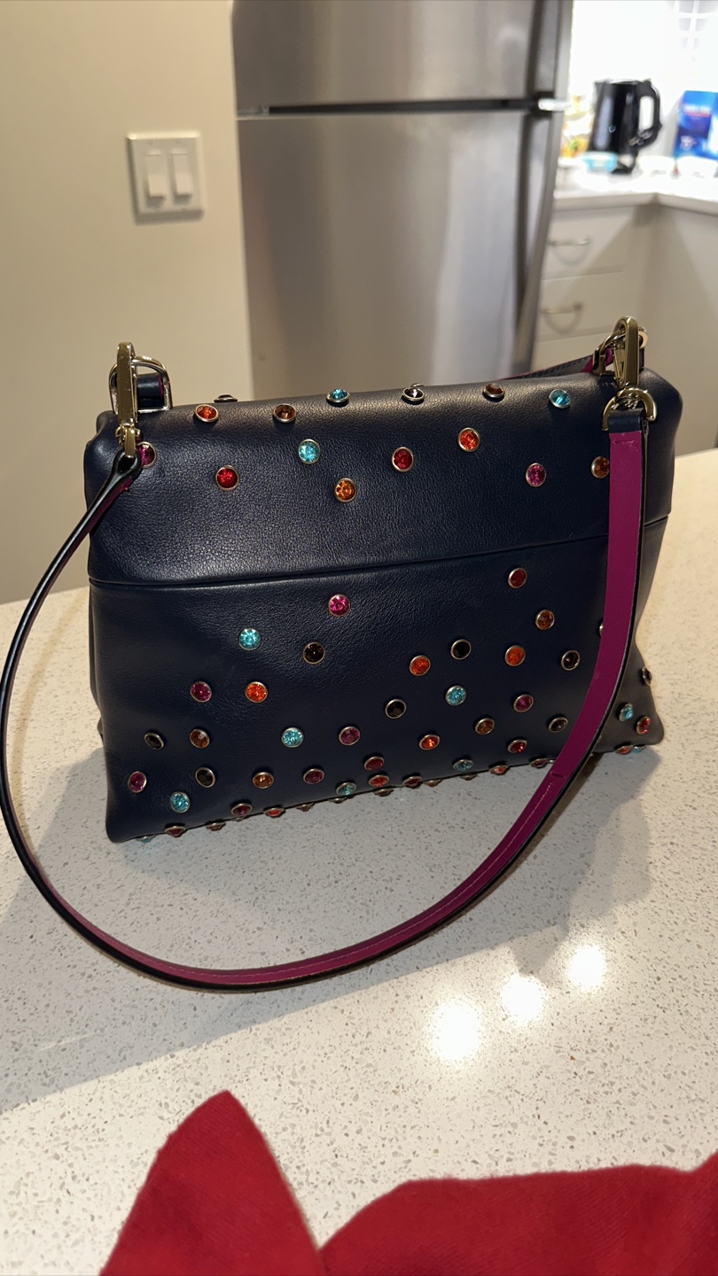 Carolina Herrera Navy Blue Studded Top Handle Bag - photo 3