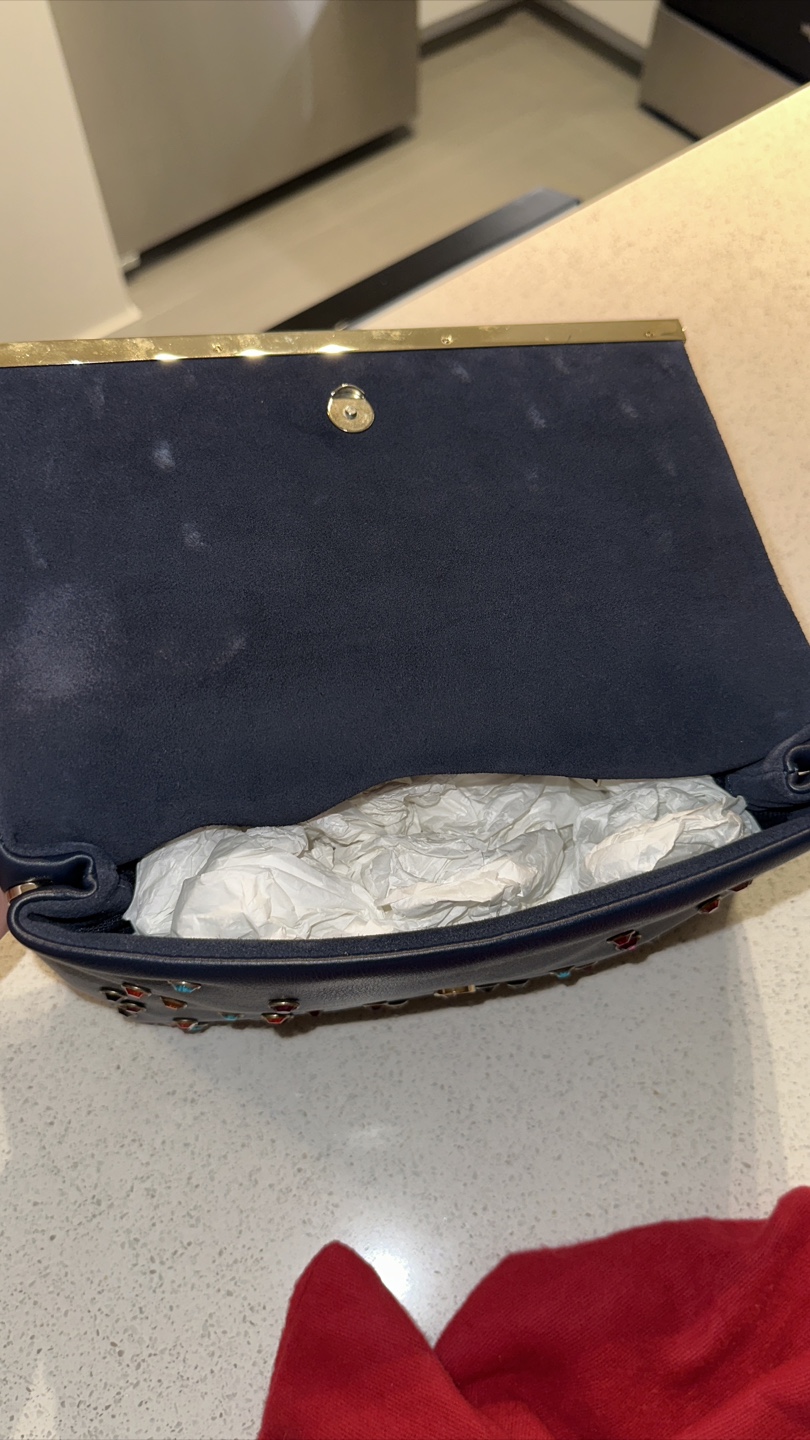 Carolina Herrera Navy Blue Studded Top Handle Bag - photo 4
