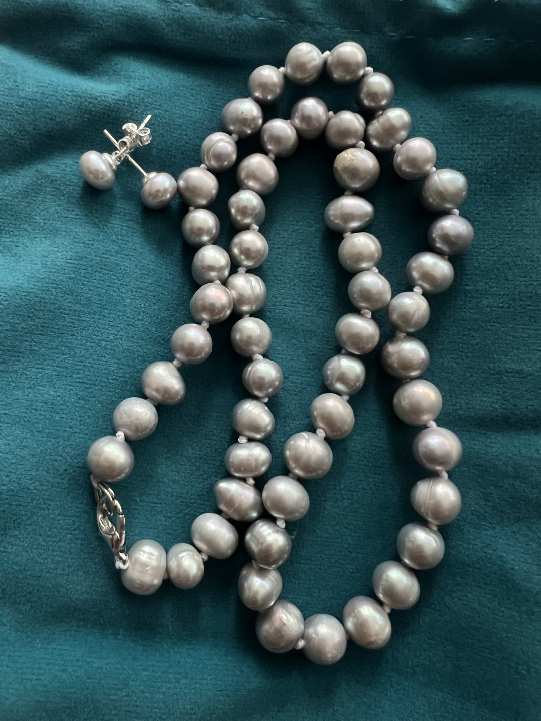 Real grey Tahitian pearl necklace earrings