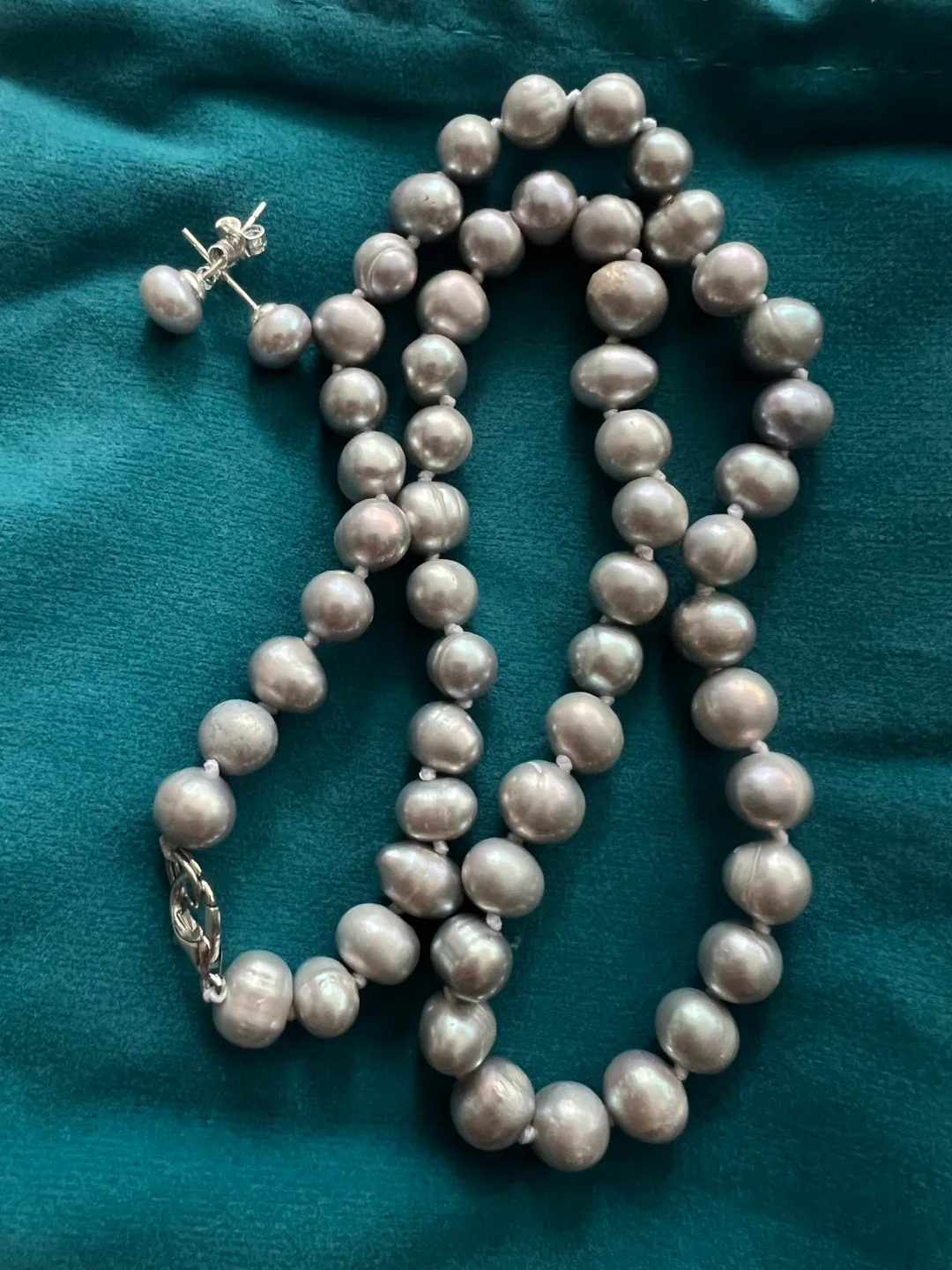 Real grey Tahitian pearl necklace earrings