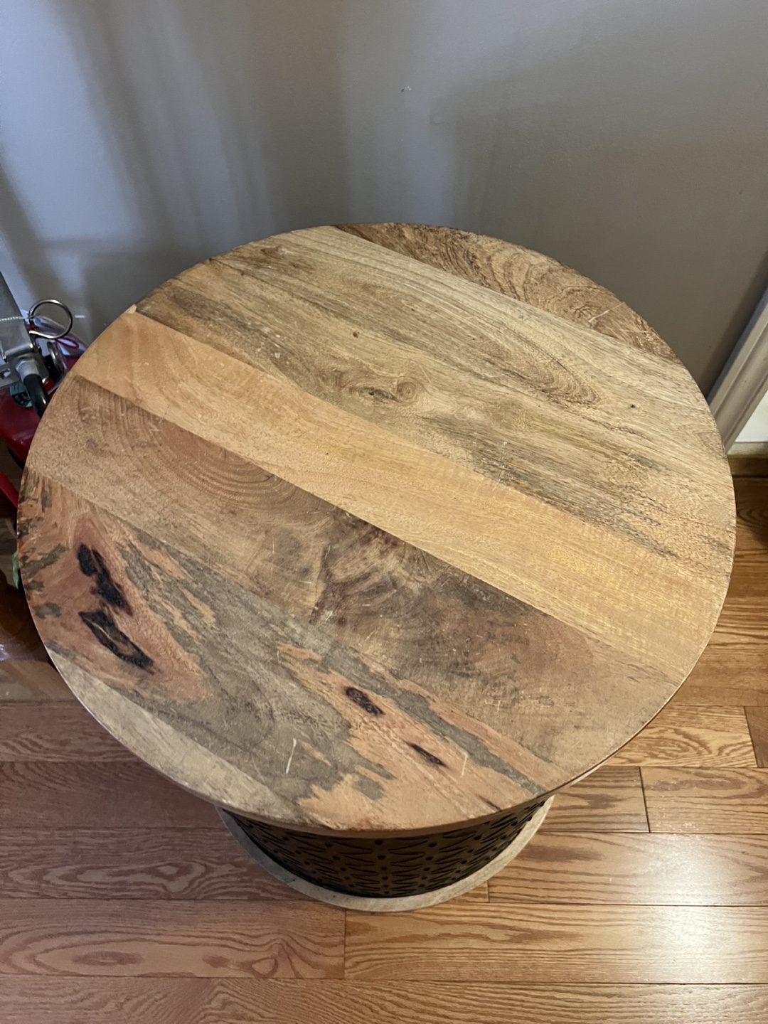 Round Wood & Metal Accent Table