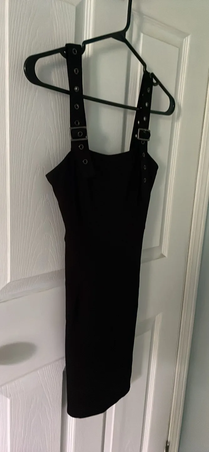 Black Mini Dress with Buckle Straps thumbnail