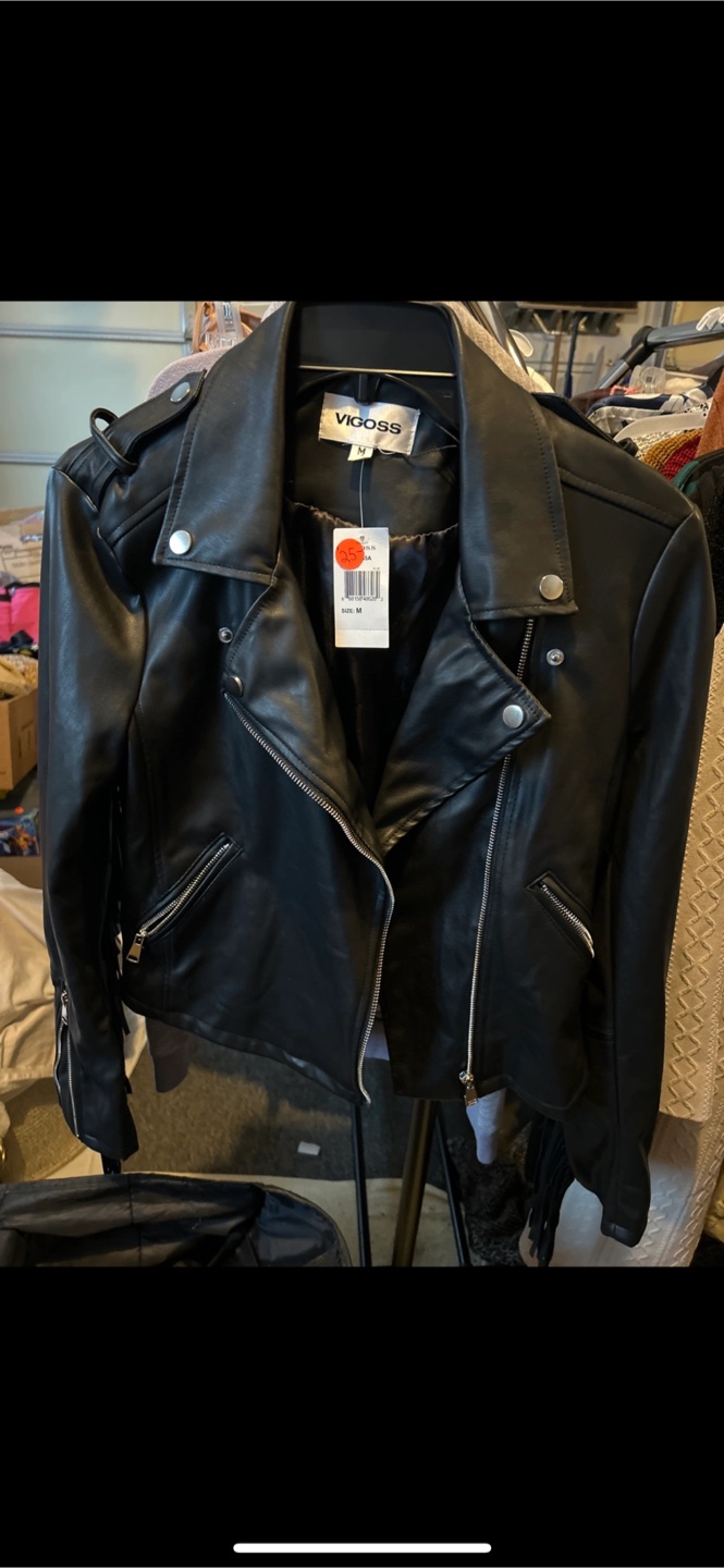 Vigoss Black Faux Leather Fringe Jacket - Size M - photo 4