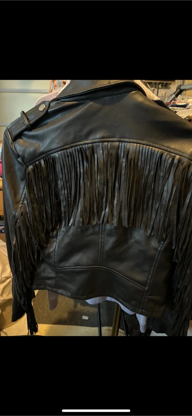 Vigoss Black Faux Leather Fringe Jacket - Size M image indicator(2)