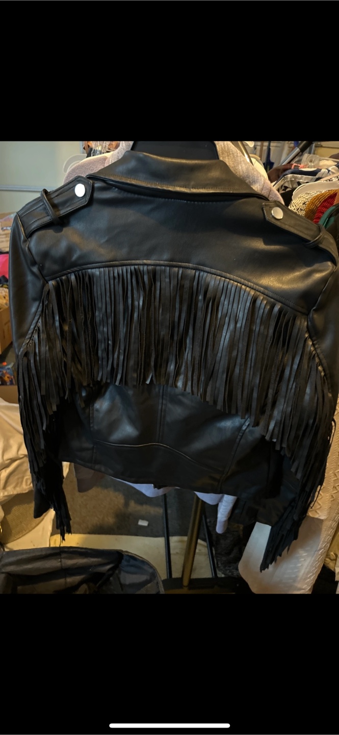 Vigoss Black Faux Leather Fringe Jacket - Size M