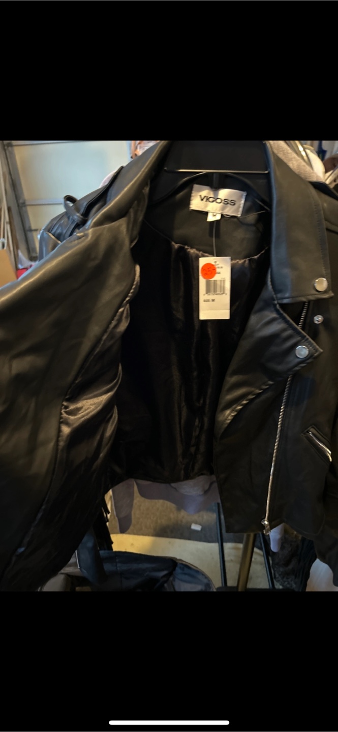 Vigoss Black Faux Leather Fringe Jacket - Size M - photo 3