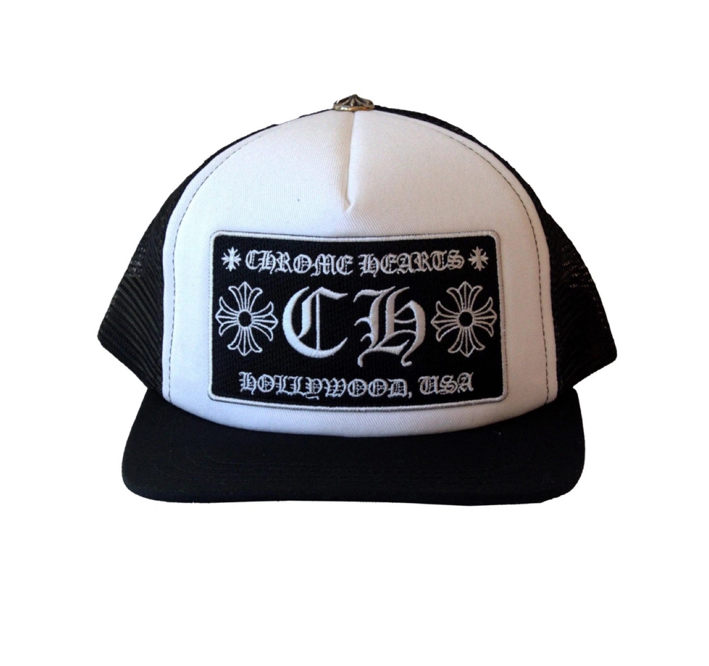 Chrome Hearts CH Hollywood Trucker Hat White Black