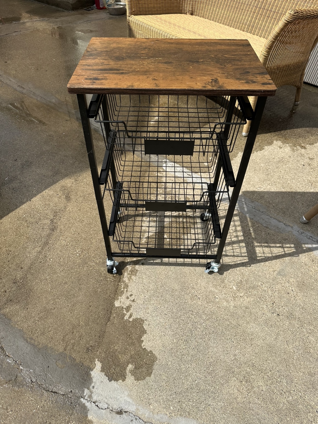 Rolling Cart with Wooden Top & Metal Baskets - photo 2