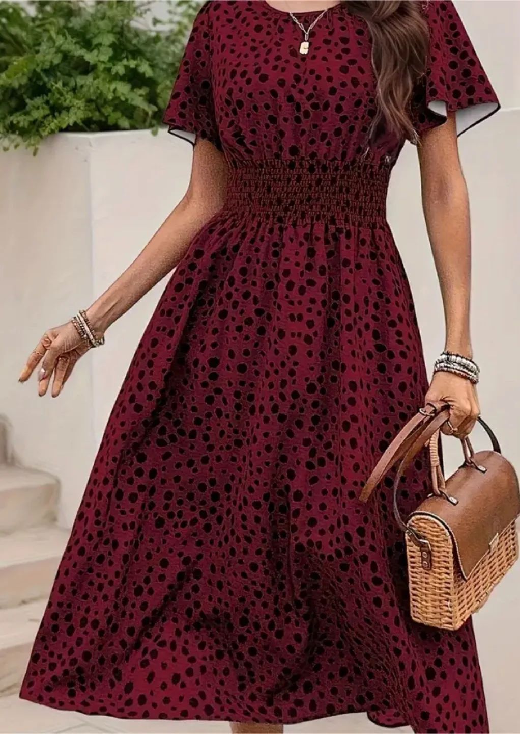 Maroon and Black Cheetah Print Dress thumbnail