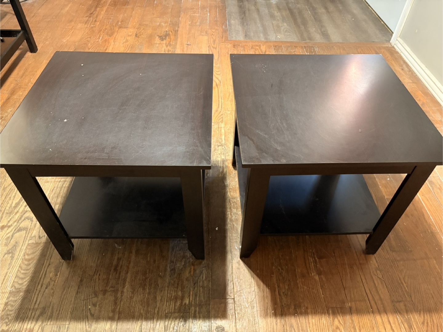 Two Dark Brown End Tables