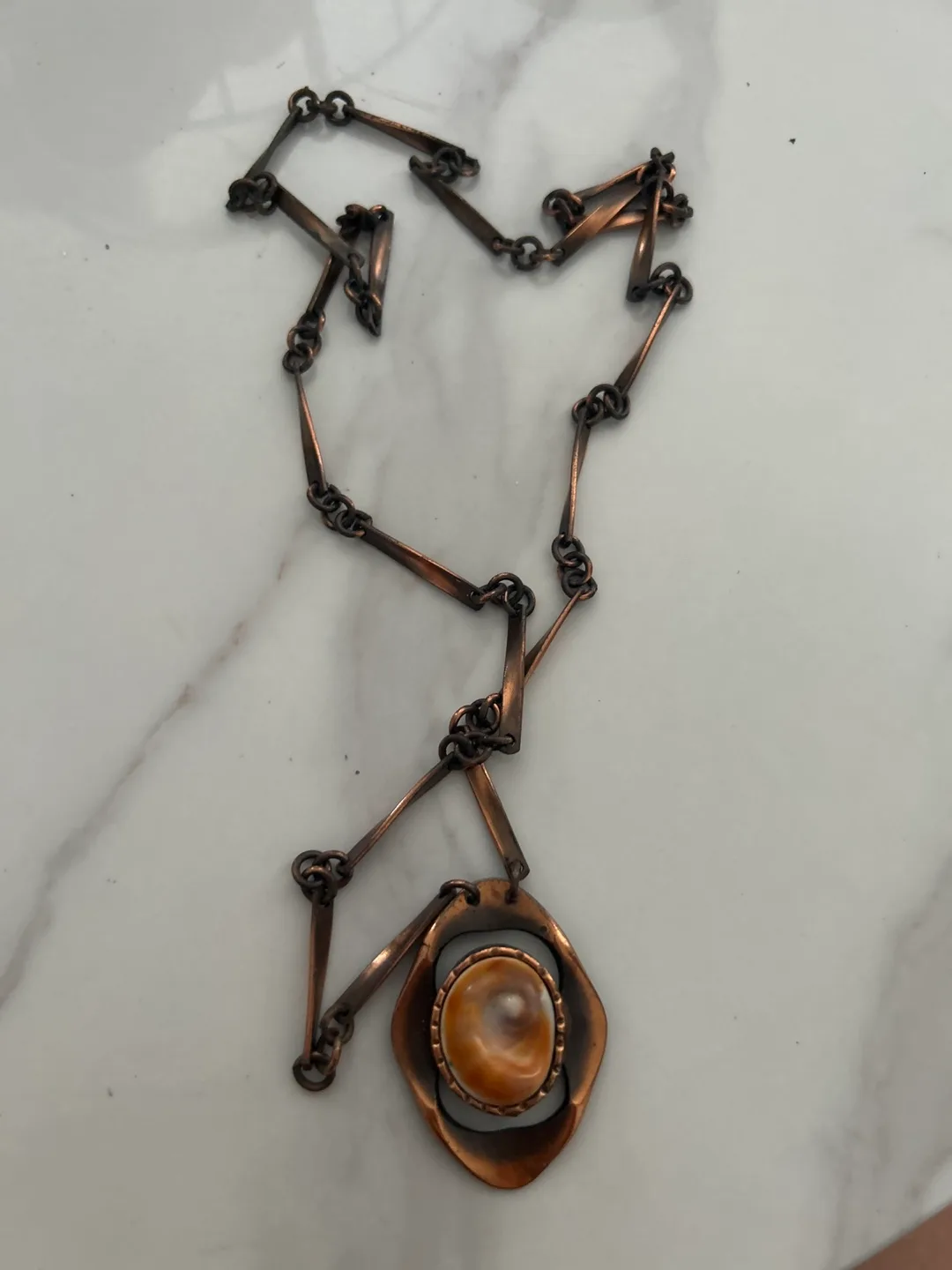 Vintage Copper Necklace with Shell Pendant thumbnail