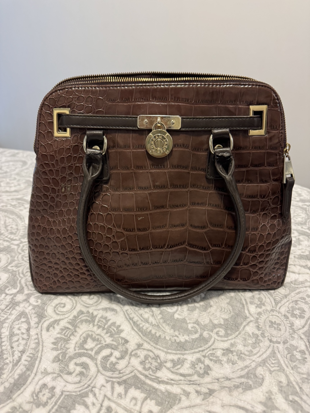 Conran Jaspar Brown Croc Embossed Satchel