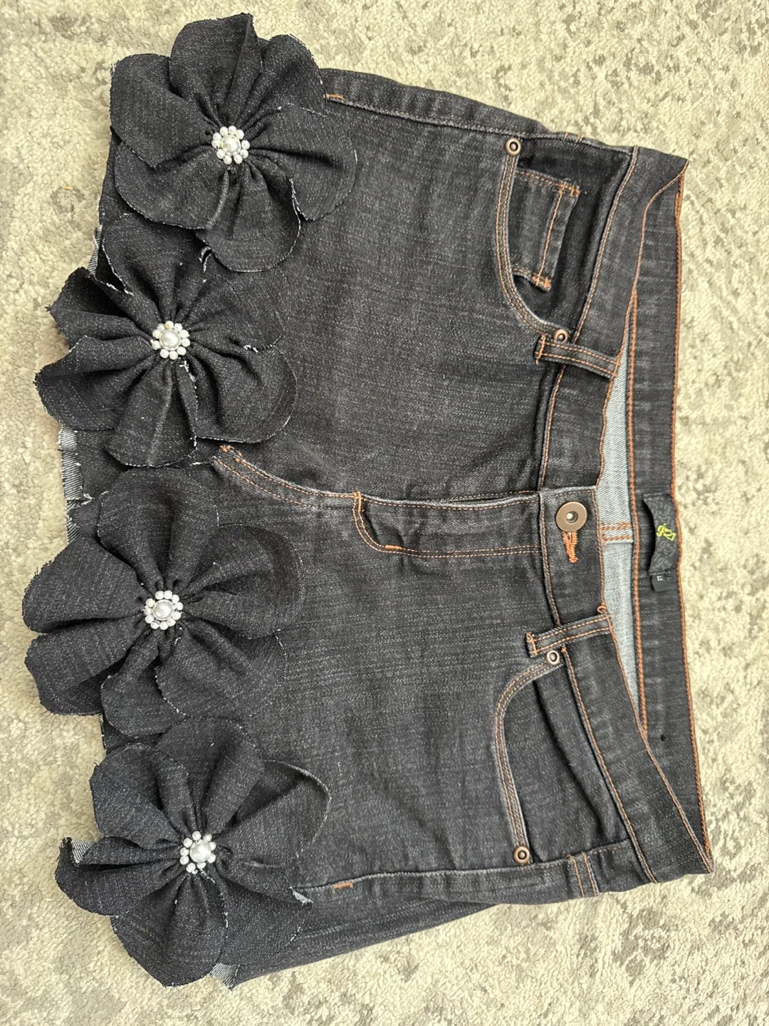 G21 Black Denim Skirt with Flowers - Size 11 thumbnail