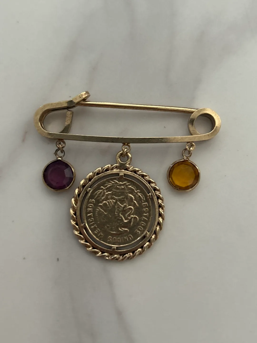Vintage Coin & Gemstone Brooch thumbnail