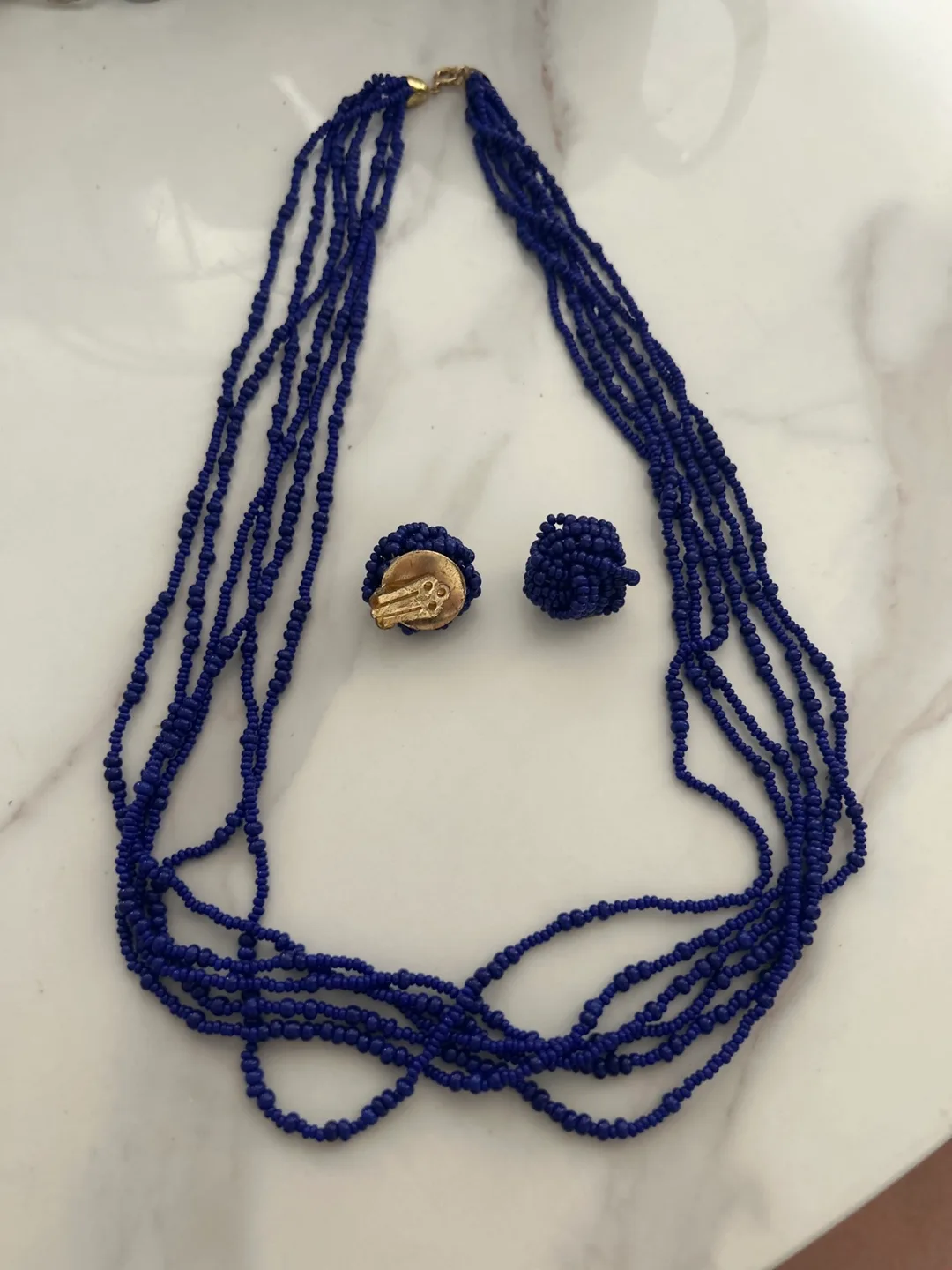 Blue Beaded Necklace & Earring Set thumbnail