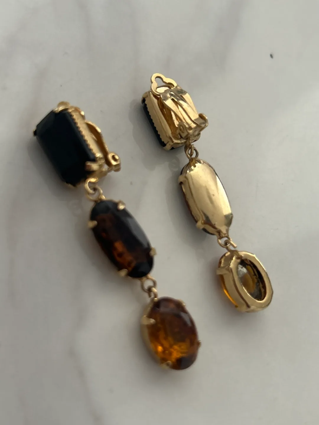 Drop Earrings - Gold Tone with Black & Amber thumbnail