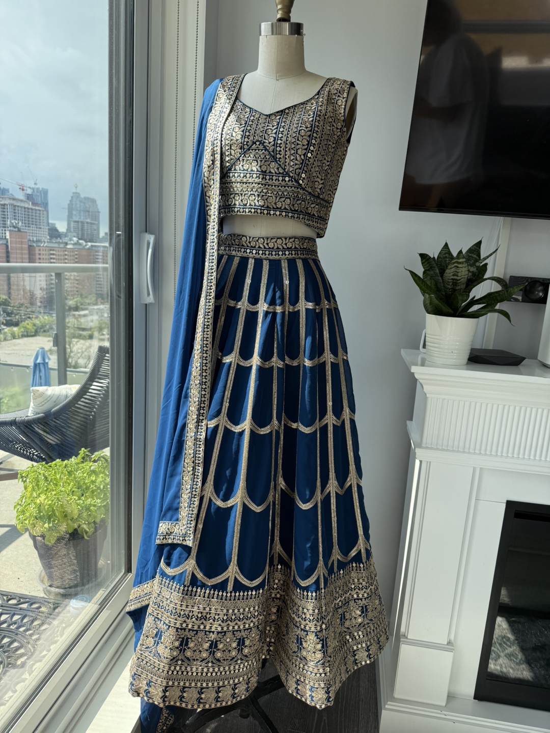 Blue & Gold Lehenga 4 piece set size small