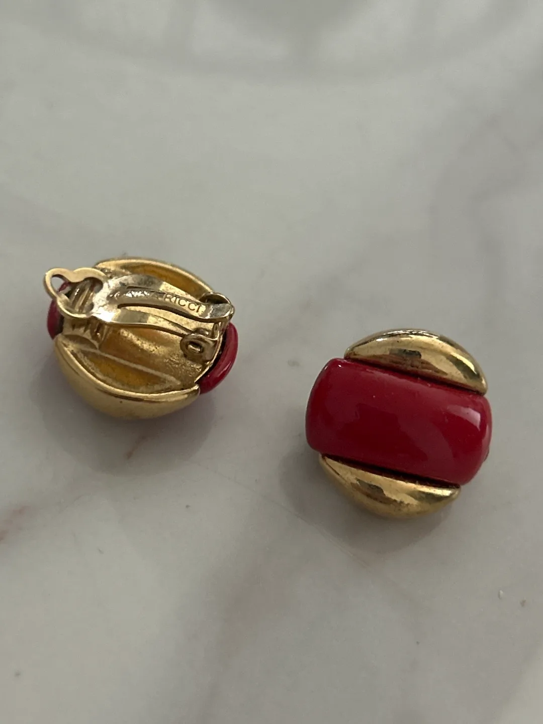Nina Ricci Red & Gold Clip-on Earrings thumbnail