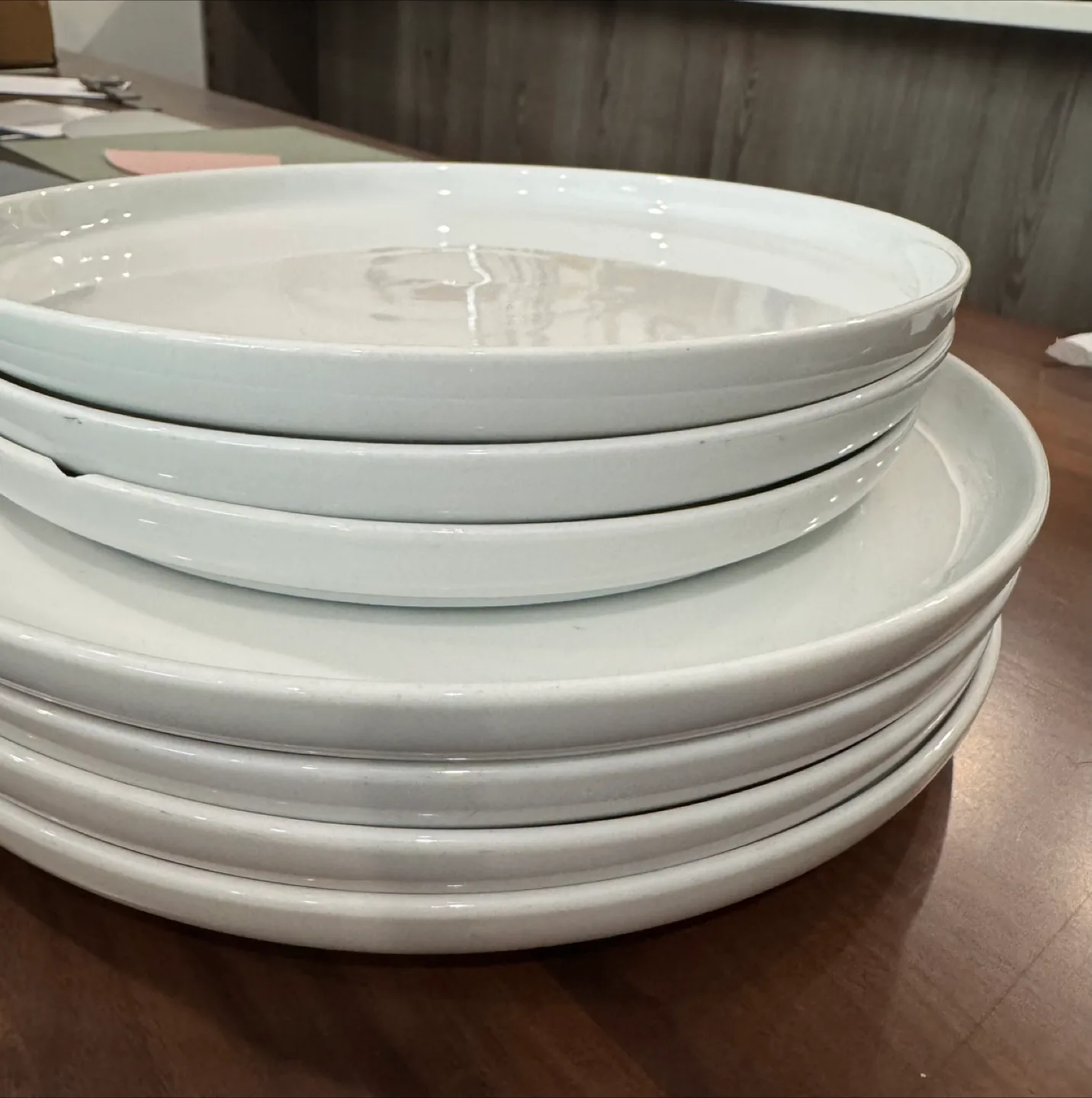 4L & 3S Porcelain dinner plates with some chips thumbnail