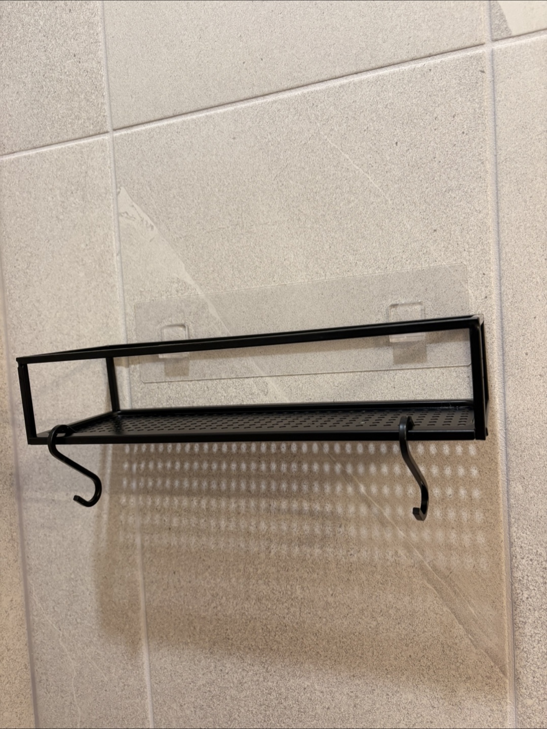 2x Black Metal Bathroom Shelf with Hooks