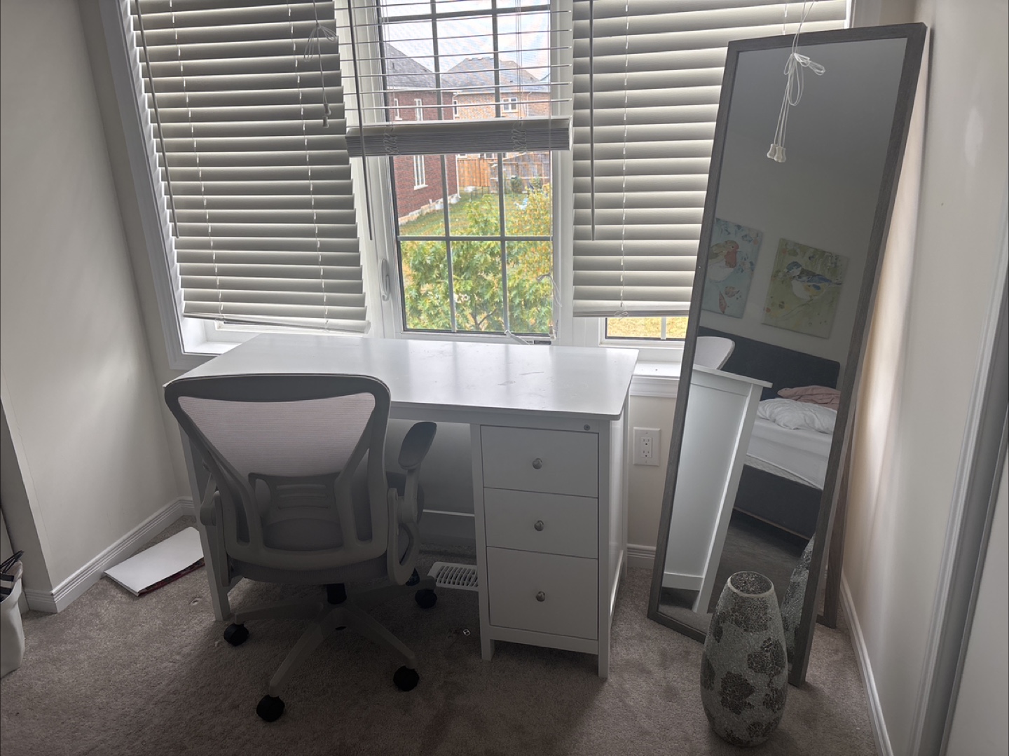 White Desk with Drawers & Full Length Mirror
