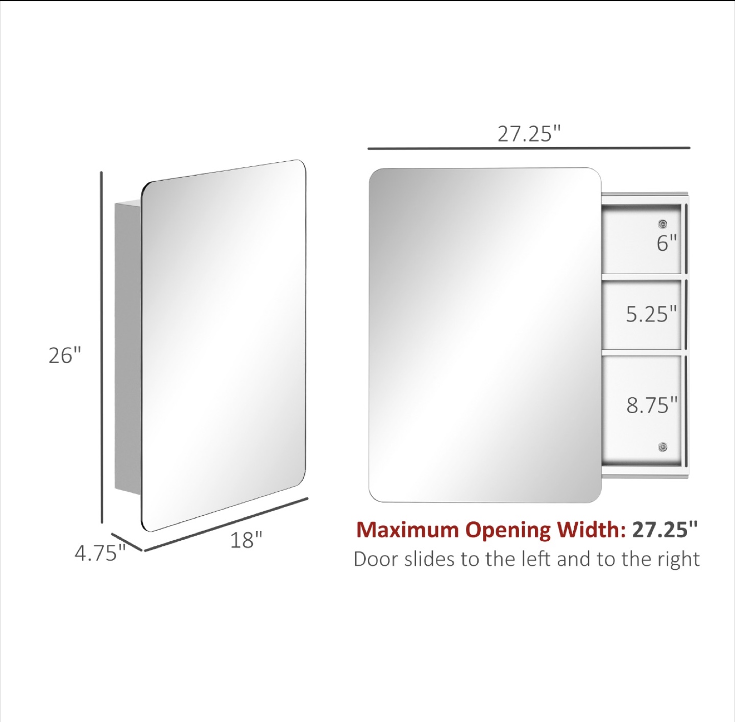 Wall-Mounted Mirror Cabinet with Mirror and 3-tier Storage - photo 4