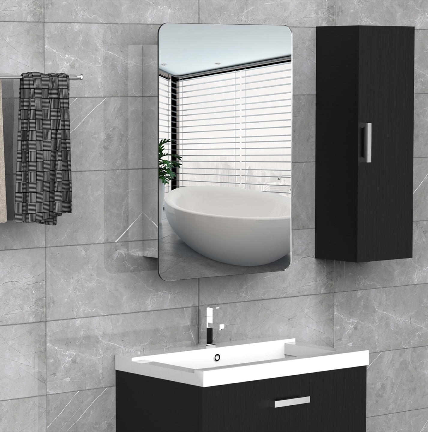 Wall-Mounted Mirror Cabinet with Mirror and 3-tier Storage - photo 2