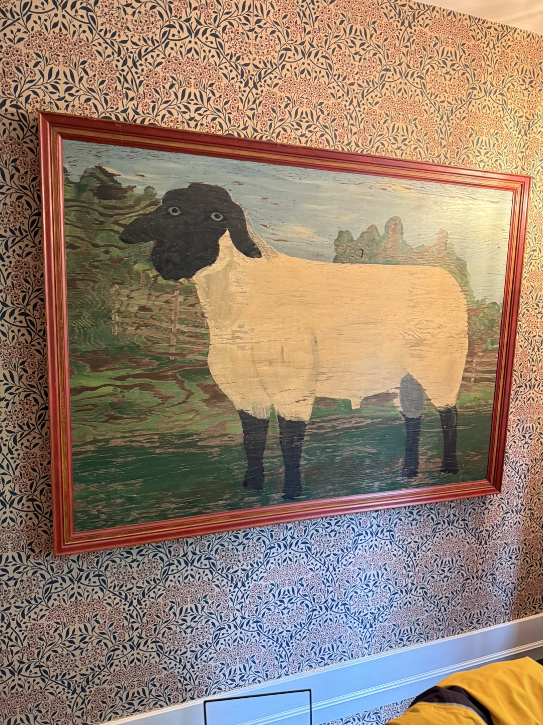 Vintage Sheep Painting in Red Frame - photo 3