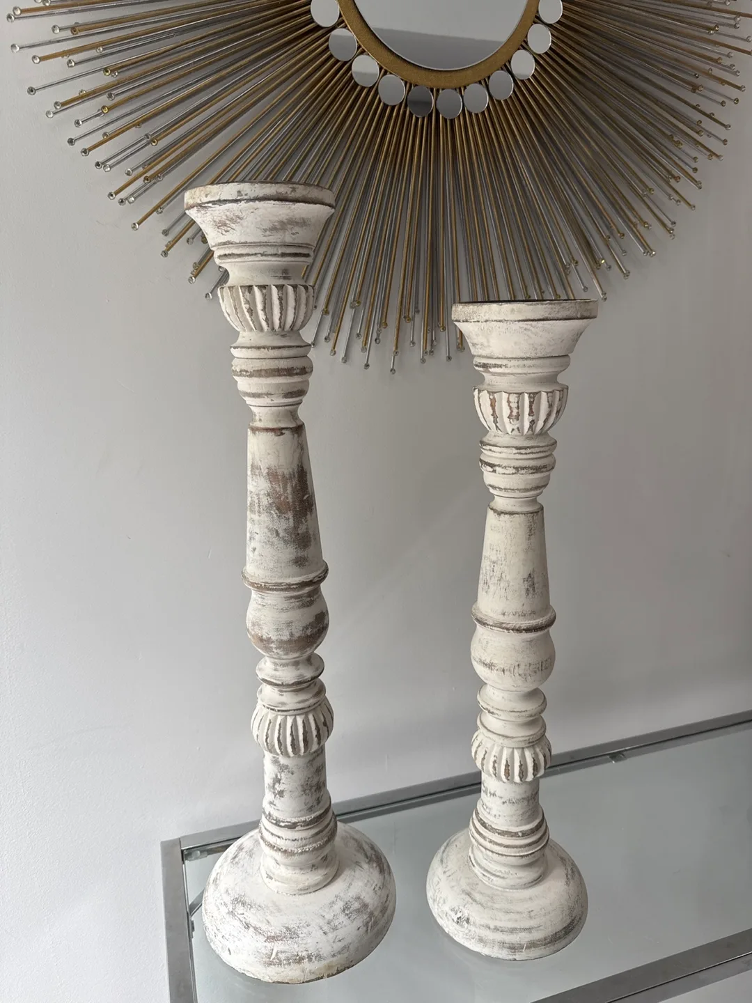 Distressed White Wooden Candle Holders - Pair image indicator(2)