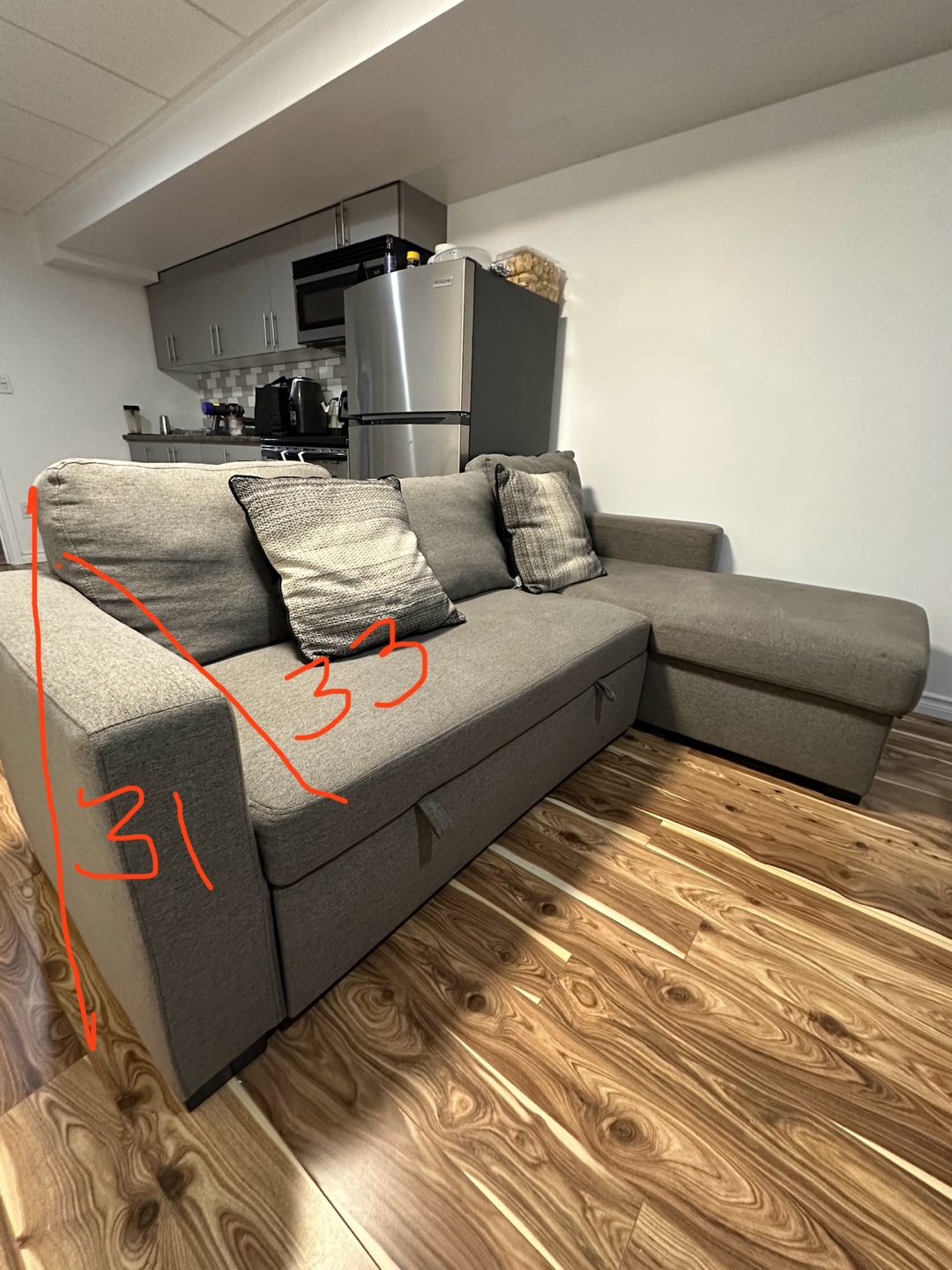 Grey Sectional Sofa with Pull-Out Bed - photo 2