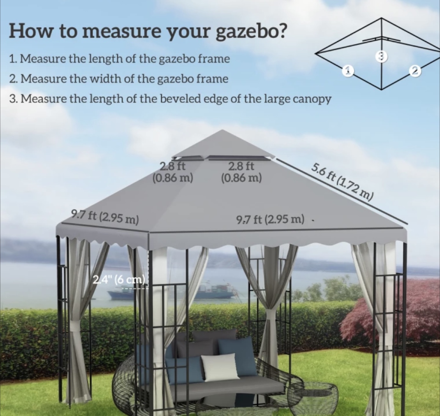 10’x10’ GazeboReplacement Canopy Cover, TOP ONLY - photo 2