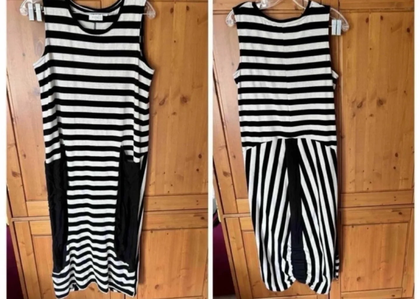 Brand new Black & White cotton knit midi dress with pockets thumbnail