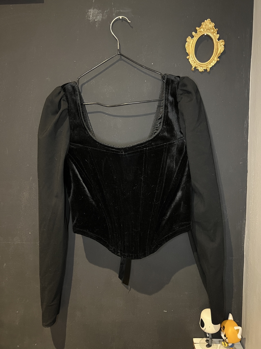 WIDOW Black Velvet Lace-Up Top - Size L - photo 3
