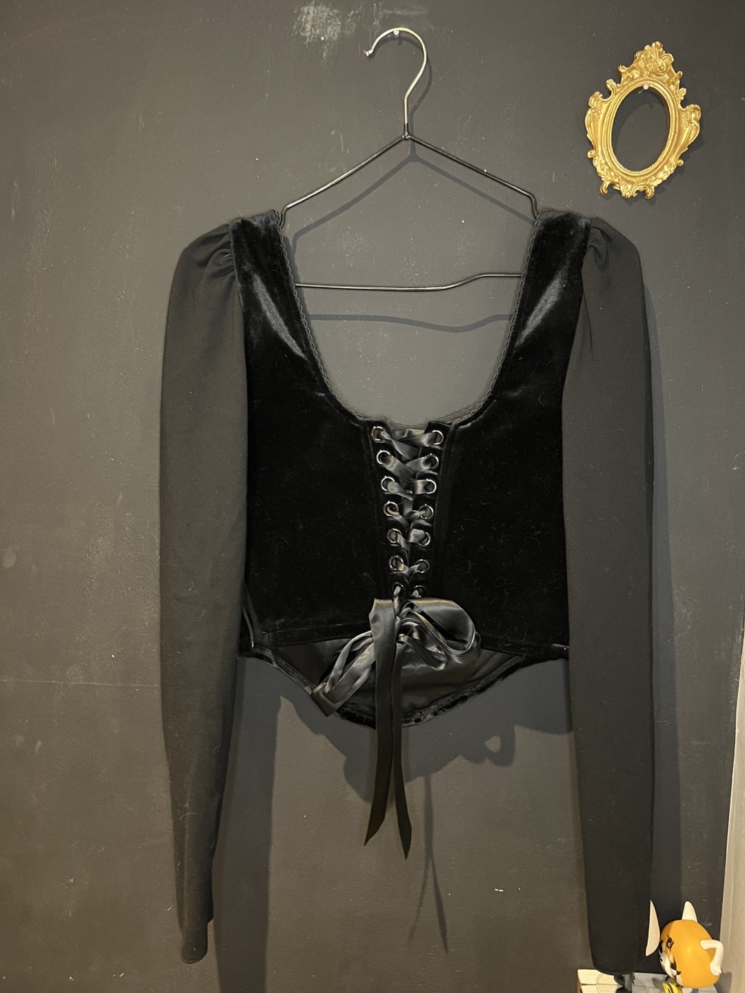 WIDOW Black Velvet Lace-Up Top - Size L - photo 4
