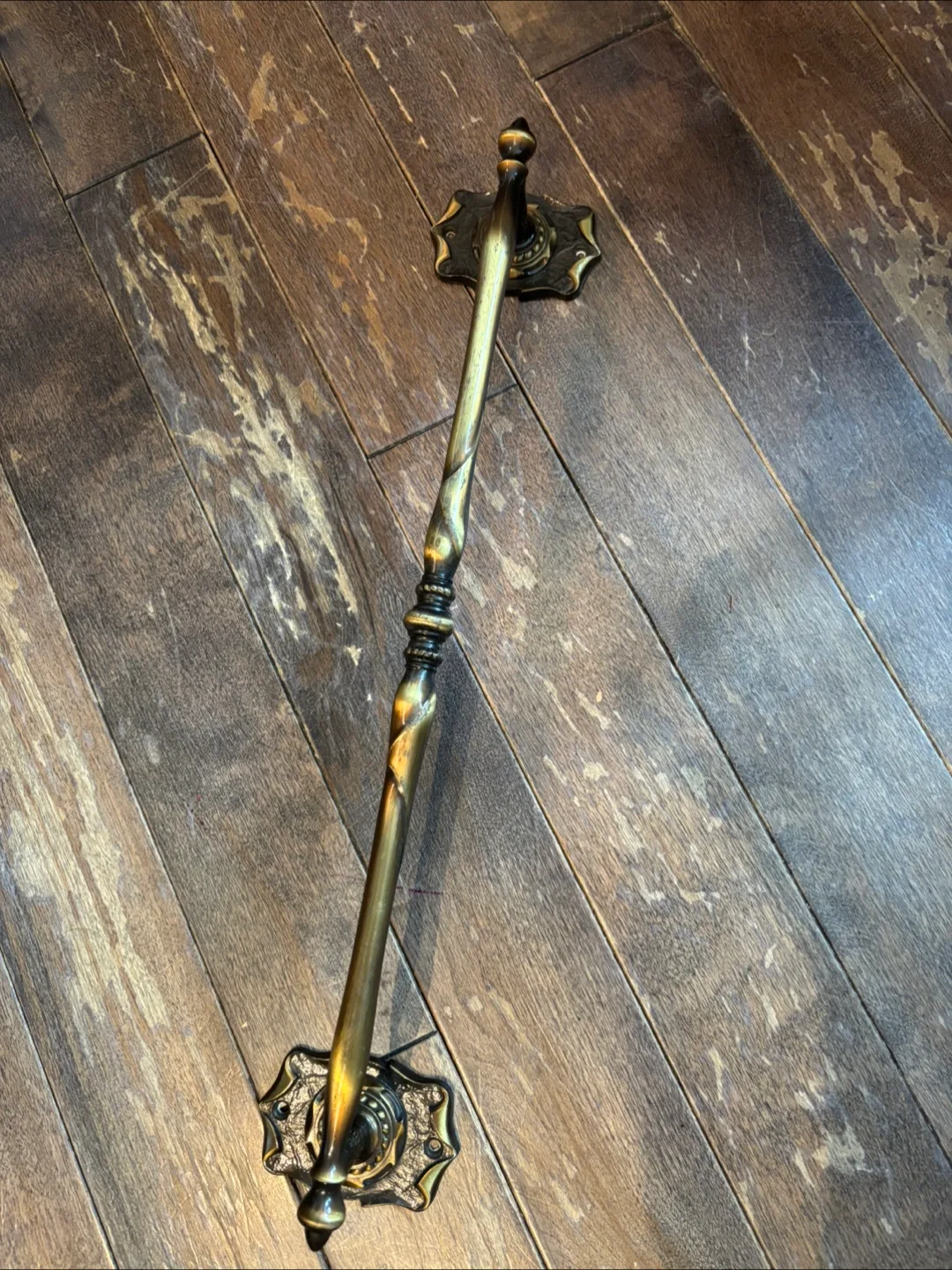 Vintage Ornate Towel Rack - Brass & Black thumbnail