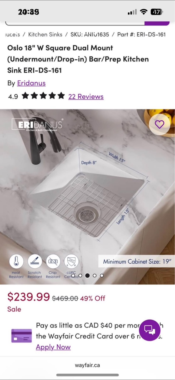 New Eridanus Oslo 18" Kitchen Sink - photo 4
