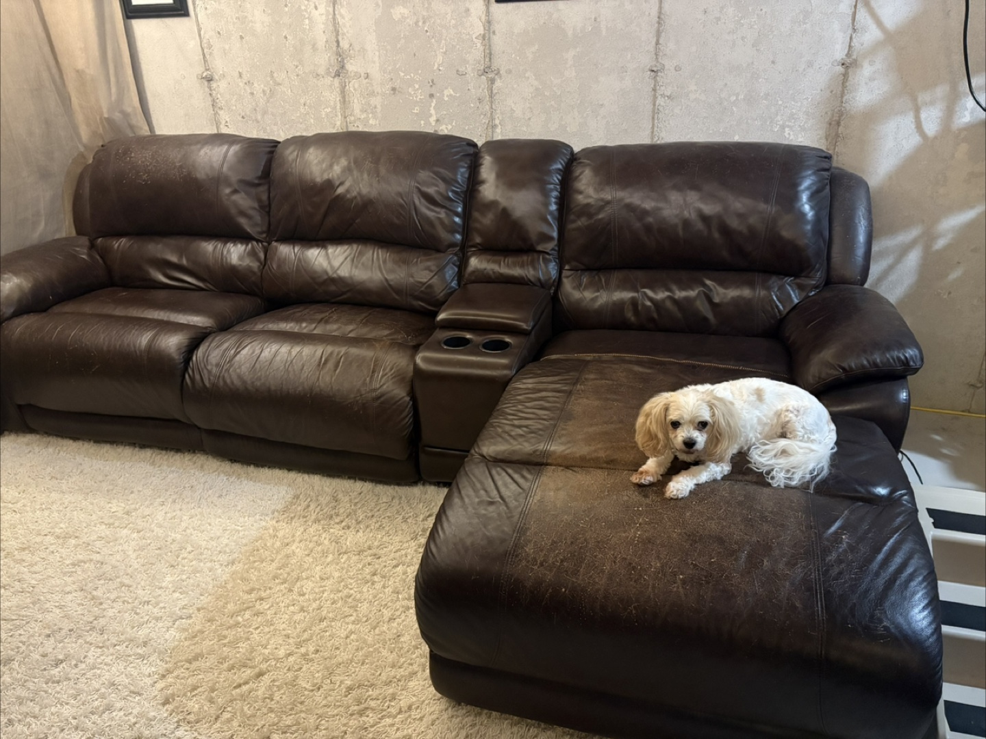 PENDING —-  Brown Leather Electric Reclining Sofa