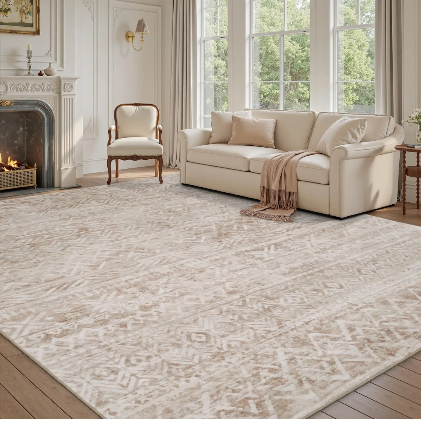 5*7 boho washable rug  Beige thumbnail